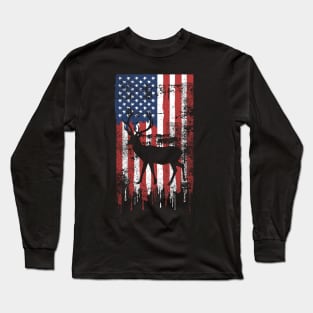 American Flag Deer Hunting Long Sleeve T-Shirt